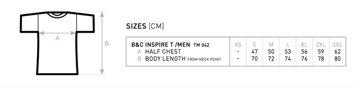 B&C Inspire TS TM042 size chart